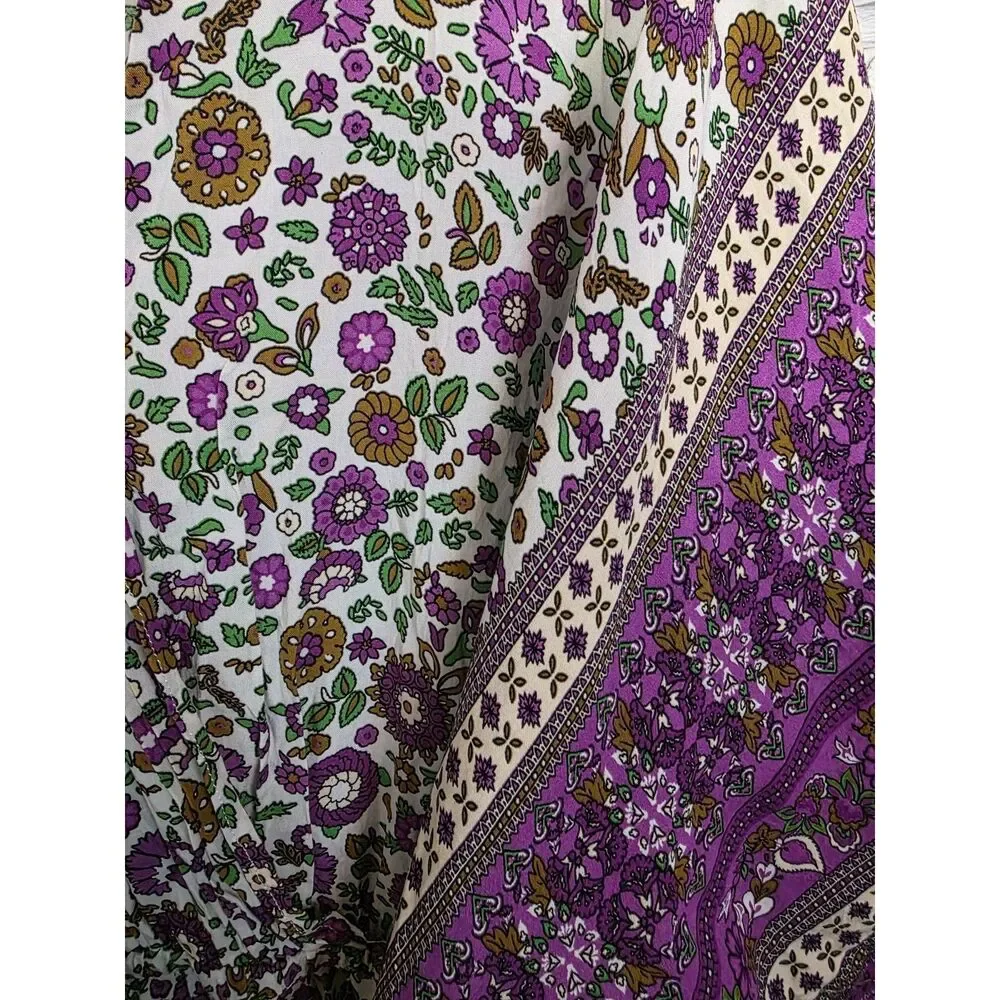 Umgee Mixed Floral Paisley Tie Waist Romper L Purple Kimono Sleeve Boho Shorts